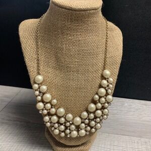 Sugarfix by BaubleBar Faux Pearl Rhinestone Bib Necklace Gold Tone 18 Inch